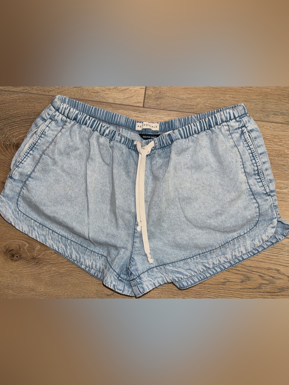 Aéropostale Dolphin Shorts Medium Acid Wash Blue Drawstring